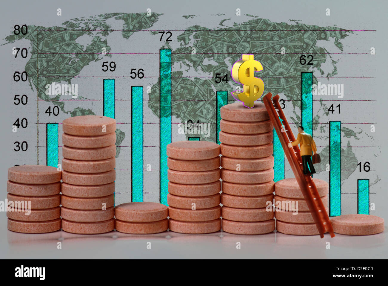 Stack di tablet con grafico a barre Foto Stock