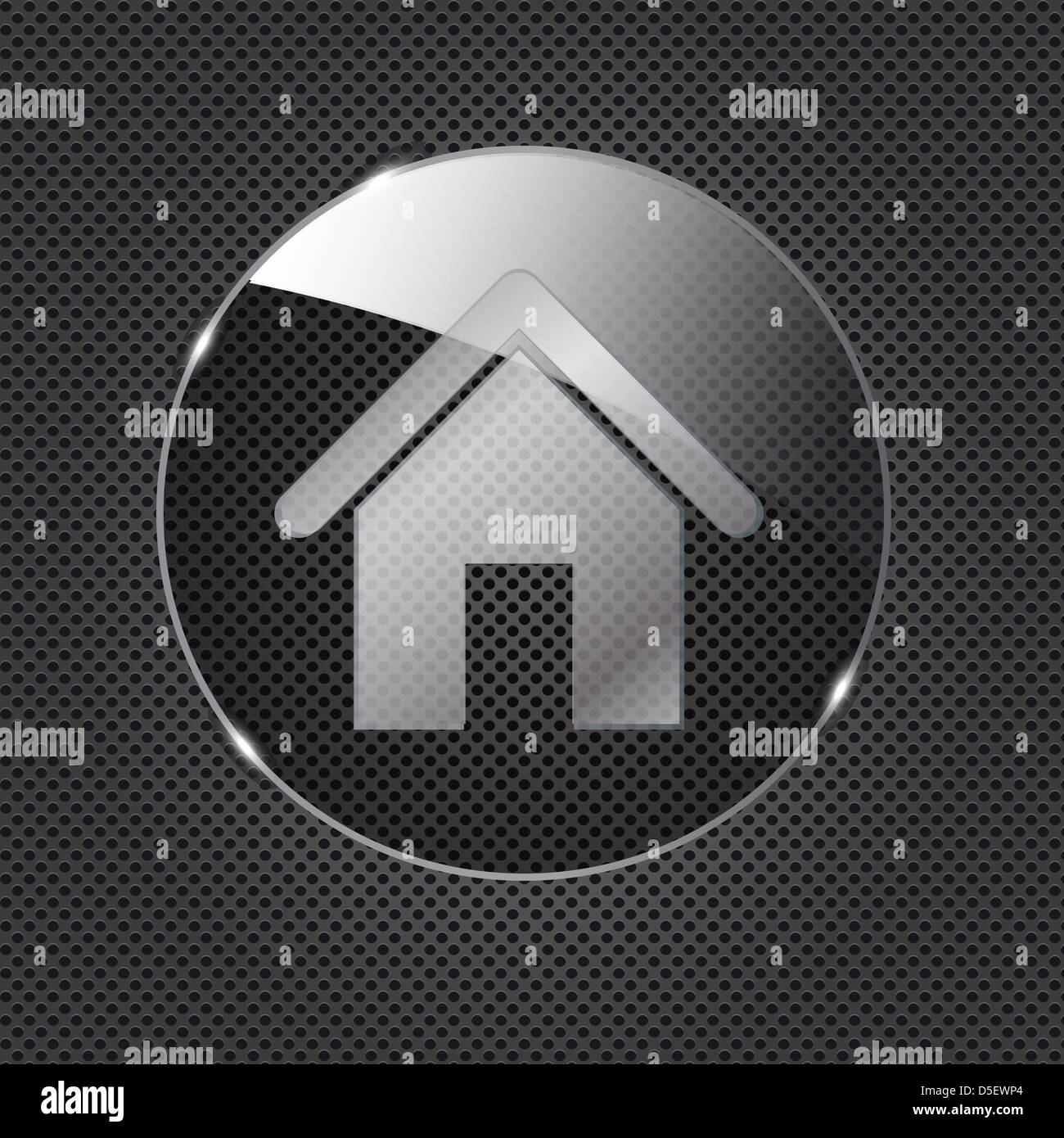Vetro home pulsante icona sullo sfondo di metallo. Illustrazione Vettoriale.. Foto Stock
