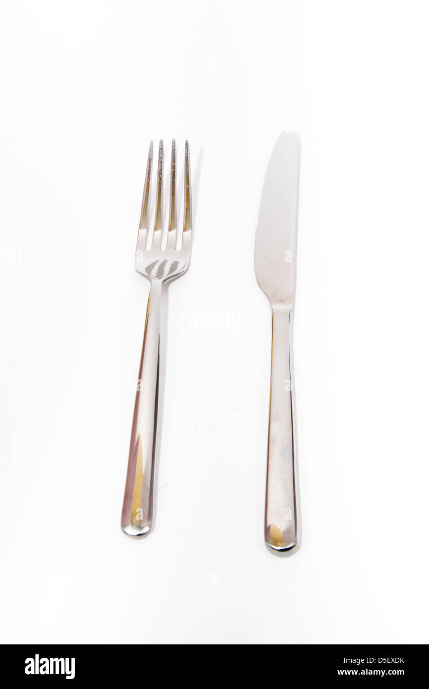 Acciaio inox coltello e forchetta set di posate moderne in metallo Foto Stock