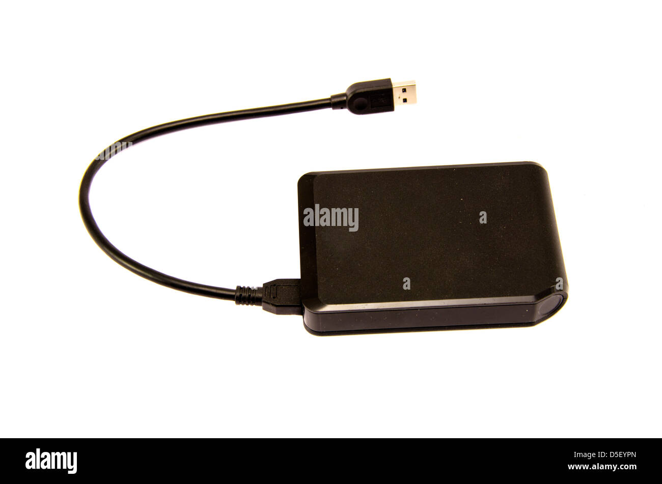 Disco rigido esterno con porta USB isolato su sfondo bianco Foto Stock