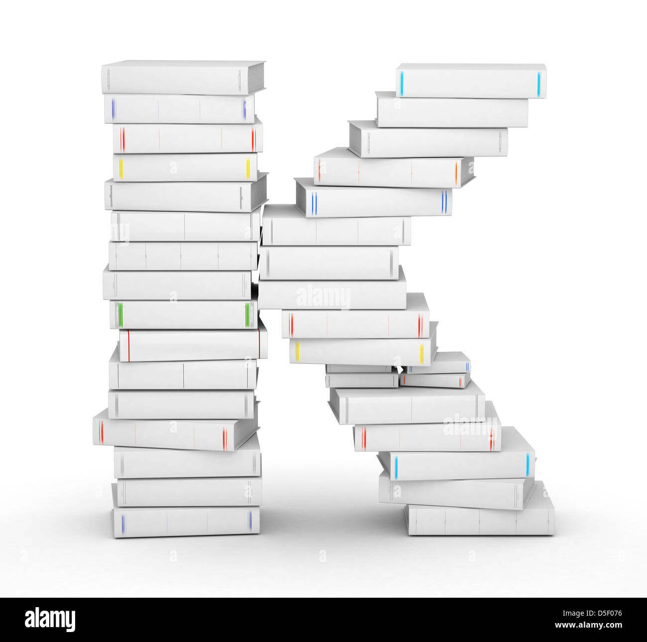 La lettera K, impilati da molti titolo vuoto libri nella colonna Foto Stock