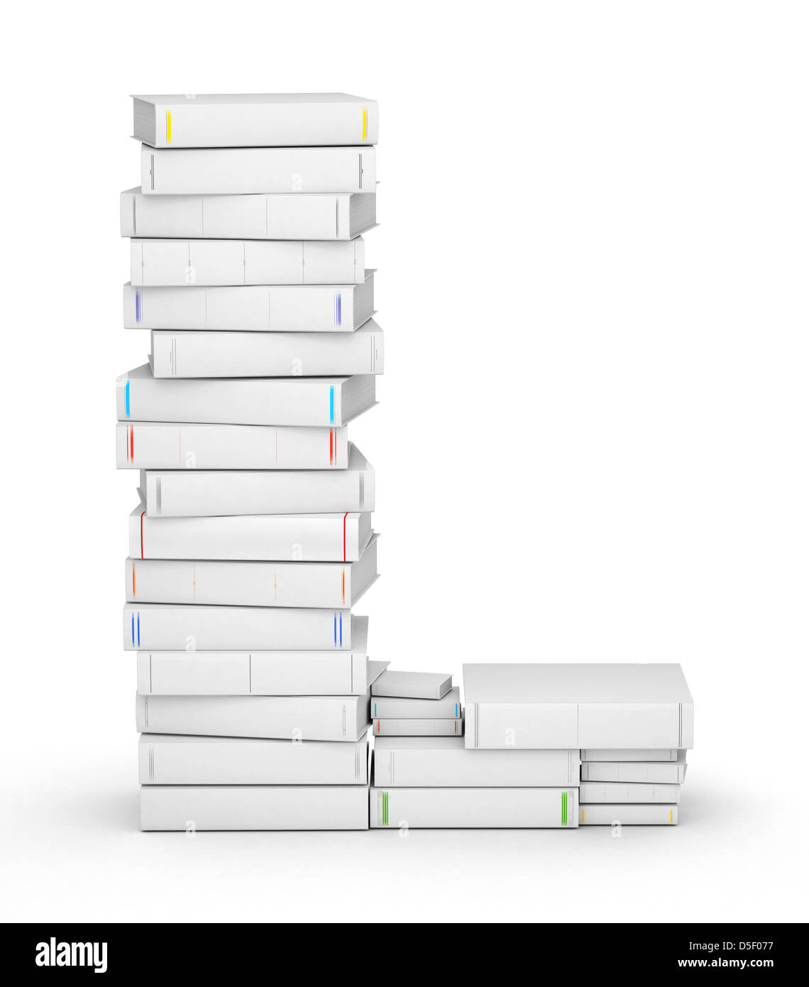 La lettera L, impilati da molti titolo vuoto libri nella colonna Foto Stock