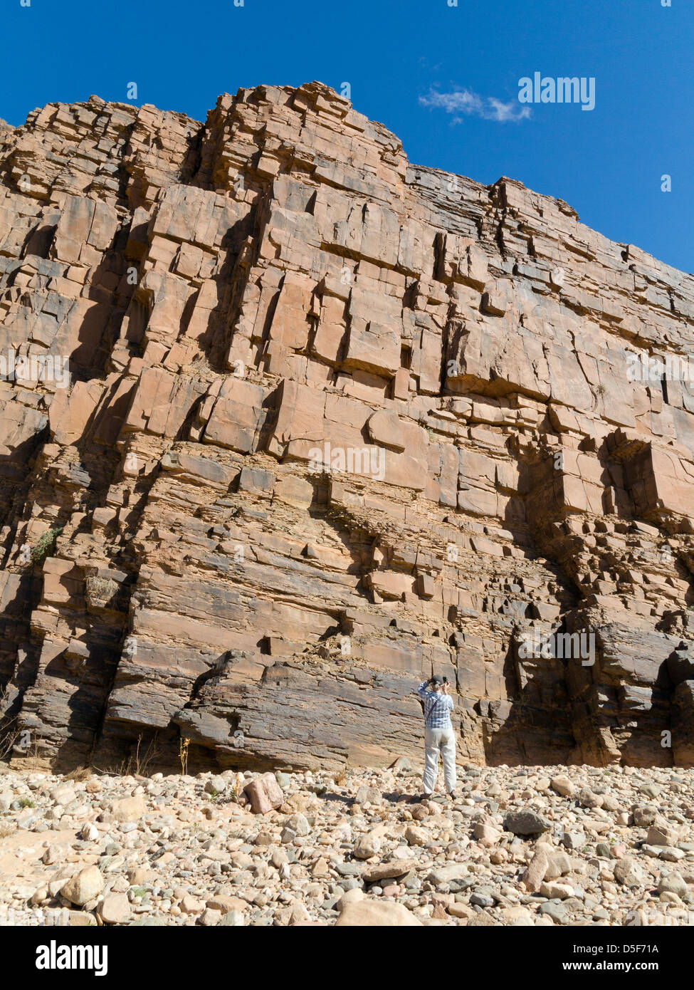 Wadi vicino al villaggio di Ait Ouabelli dove vi è una roccia preistorica art site, sulla strada tra Akka e Icht in Marocco Foto Stock
