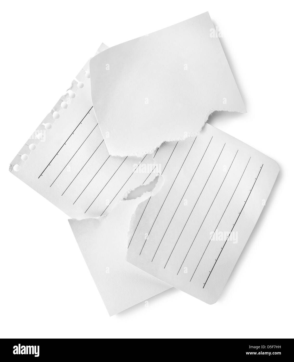 Fogli di carta rivestiti isolati su sfondo bianco Foto Stock