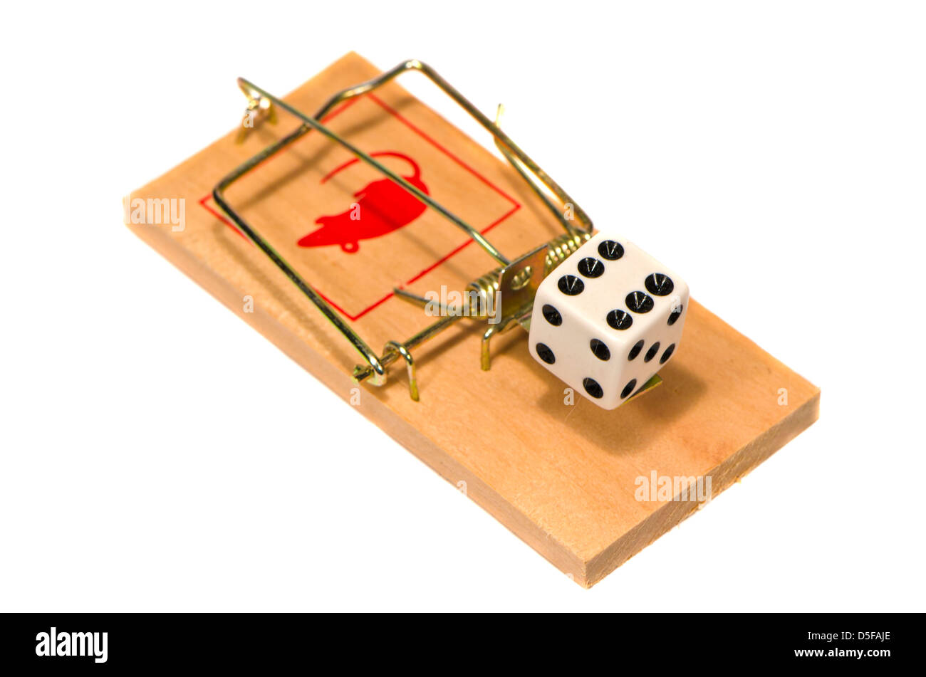 Mousetrap con casino dadi concetto isolato su sfondo bianco Foto Stock