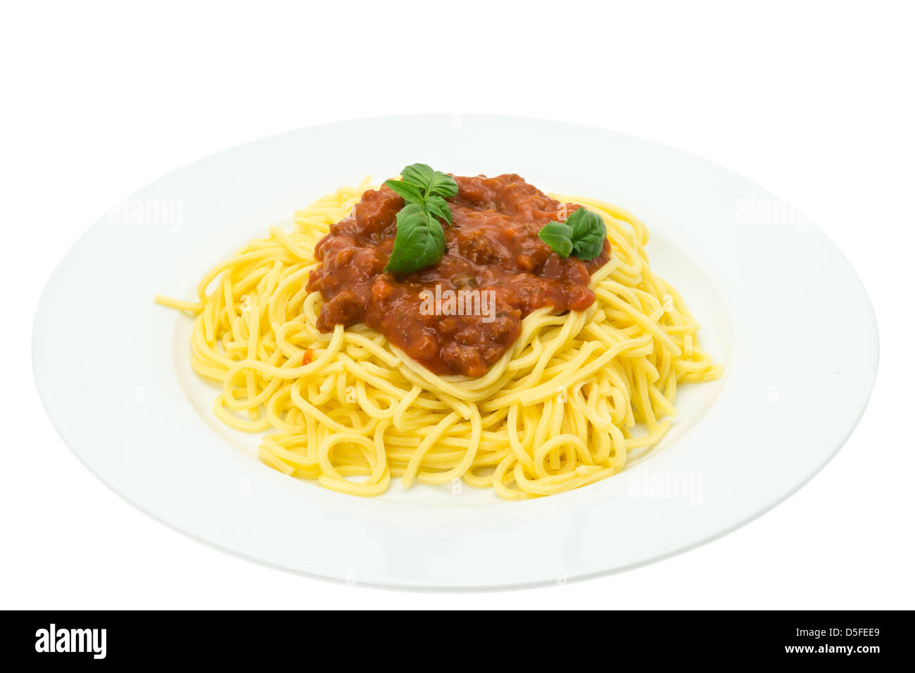 Spaghetti bolognese - studio shot con uno sfondo bianco Foto Stock