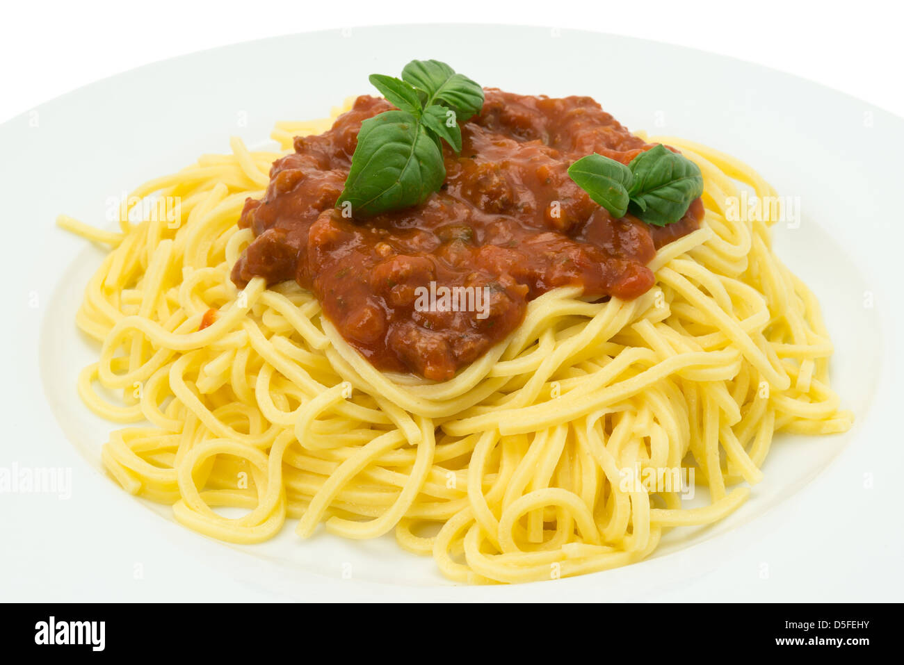 Spaghetti bolognese - studio shot con uno sfondo bianco Foto Stock