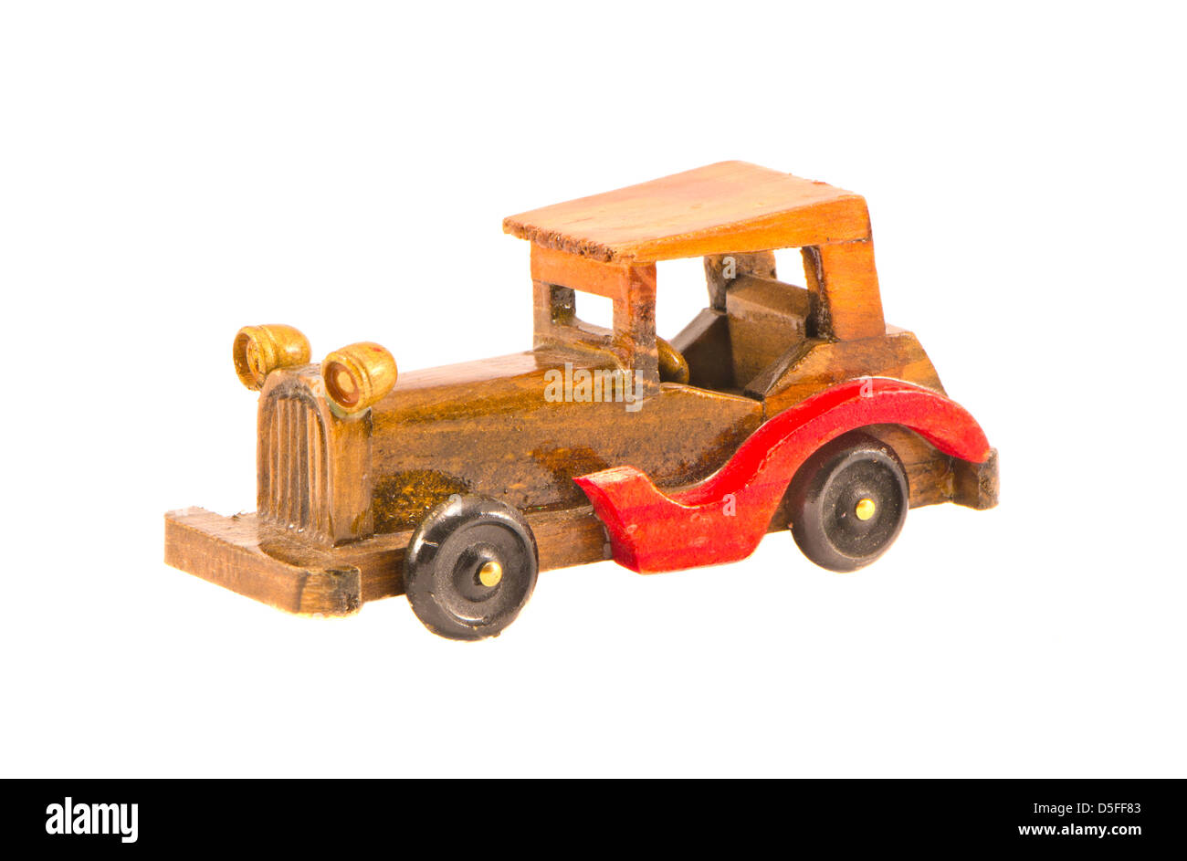 Vecchio legno auto modello isolato su bianco Foto Stock