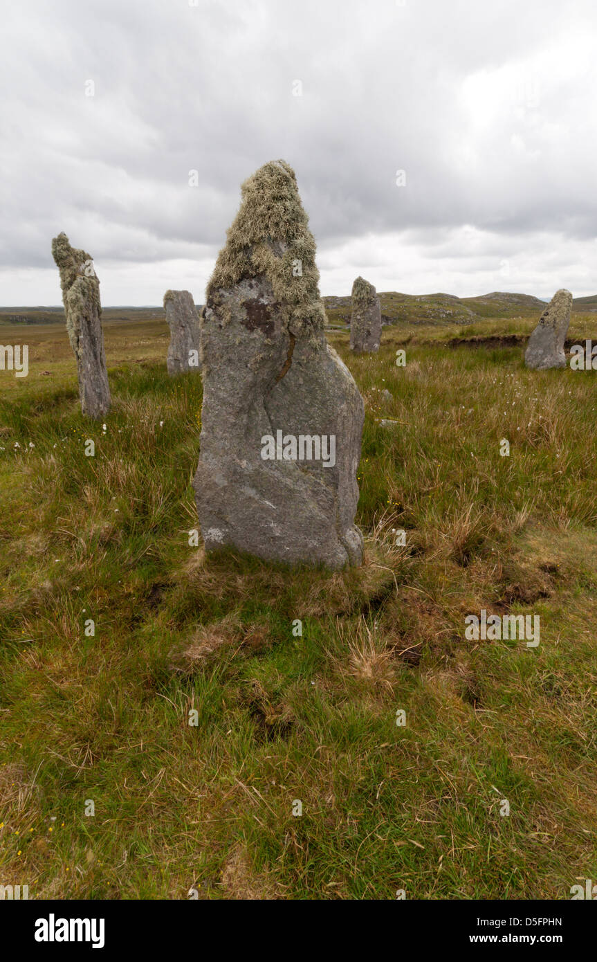 Callanish IV cerchio di pietra sull'isola di Lewis nelle Ebridi Esterne, Scozia. Foto Stock