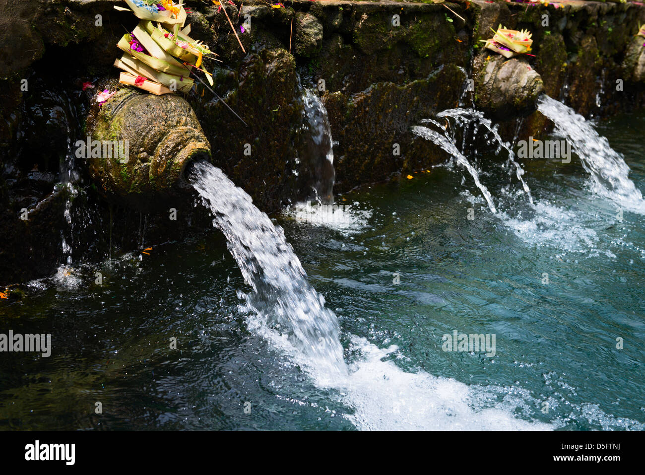Santo sacra primavera acqua in Puru Tirtha Empul Temple, Bali, Indonesia con piscine di depurazione Foto Stock