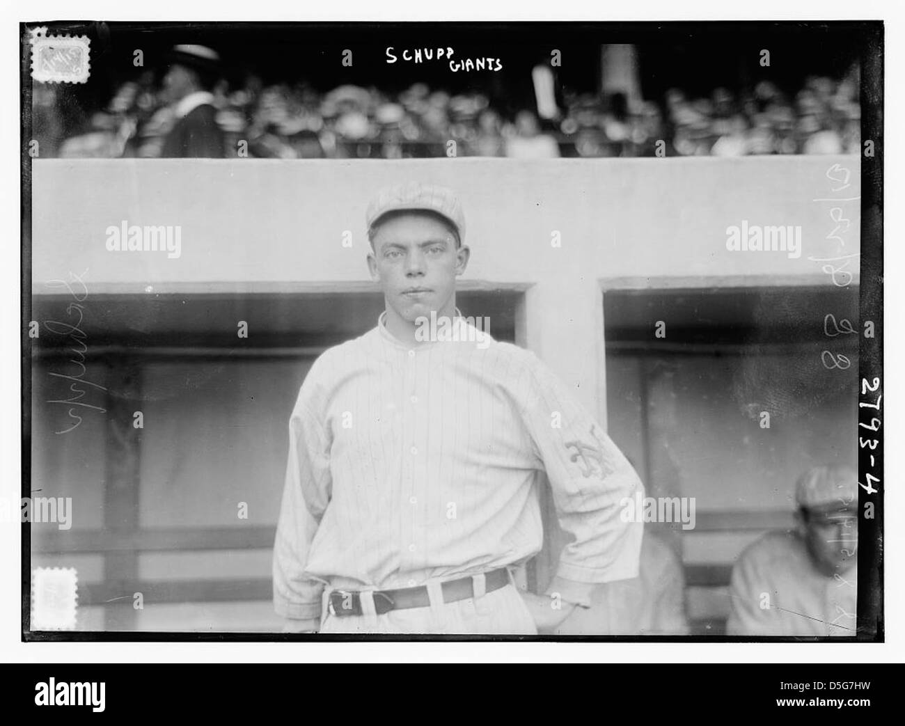 Ferdie Schupp, un lanciatore per i New York Giants della National League, catturato durante i suoi giorni di gioco. La fotografia fa parte degli archivi della Biblioteca del Congresso. Foto Stock