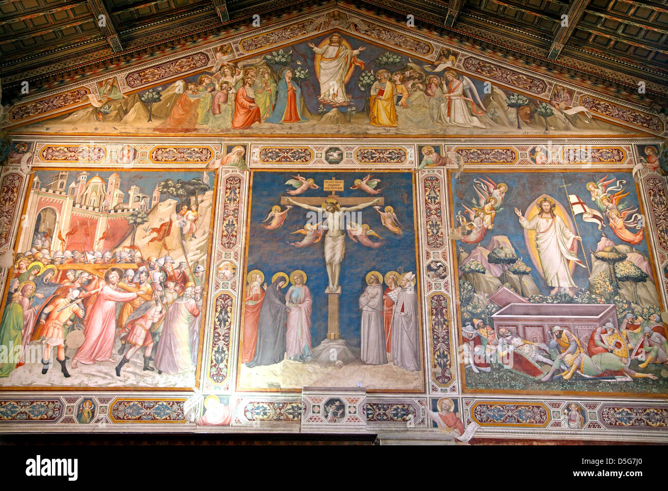 La Crocifissione di Taddeo Gaddi. Affresco nella Sagrestia Basilica di Santa Croce Firenze Italia Foto Stock