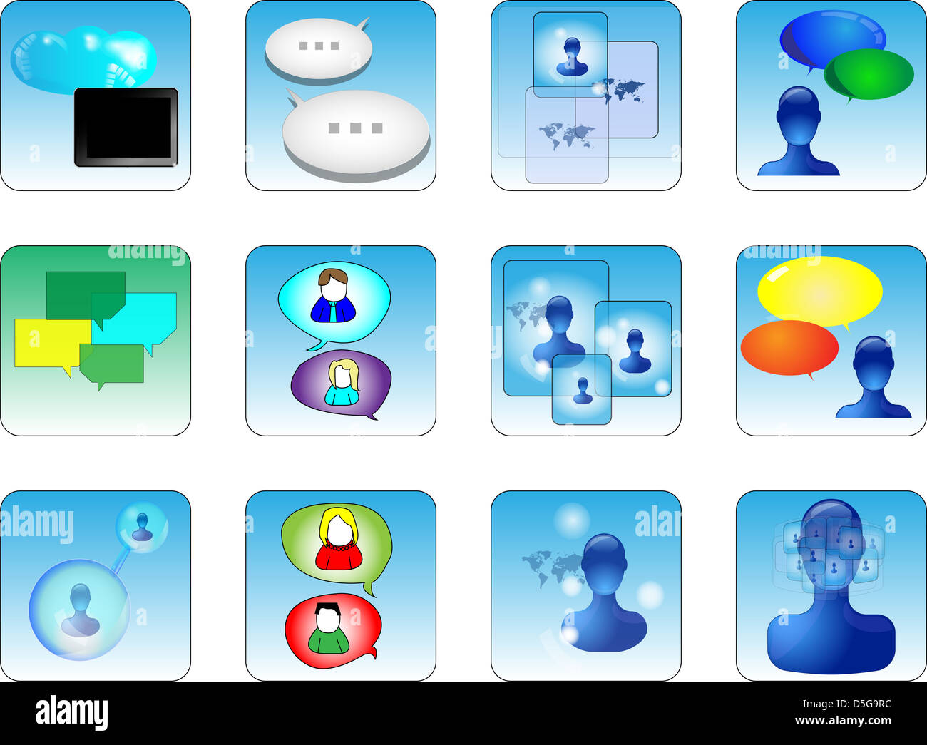 Set di social media i pulsanti per le comunicazioni Foto Stock