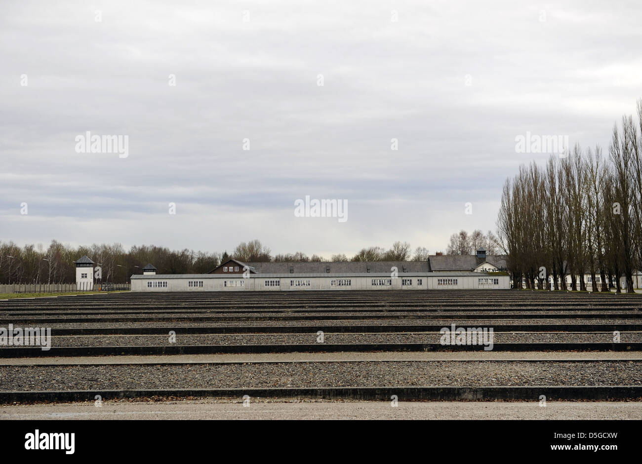 Campo di Concentramento di Dachau. Campo nazista di prigionieri aperto nel 1933. Sito dove la caserma sono stati. Germania. Foto Stock