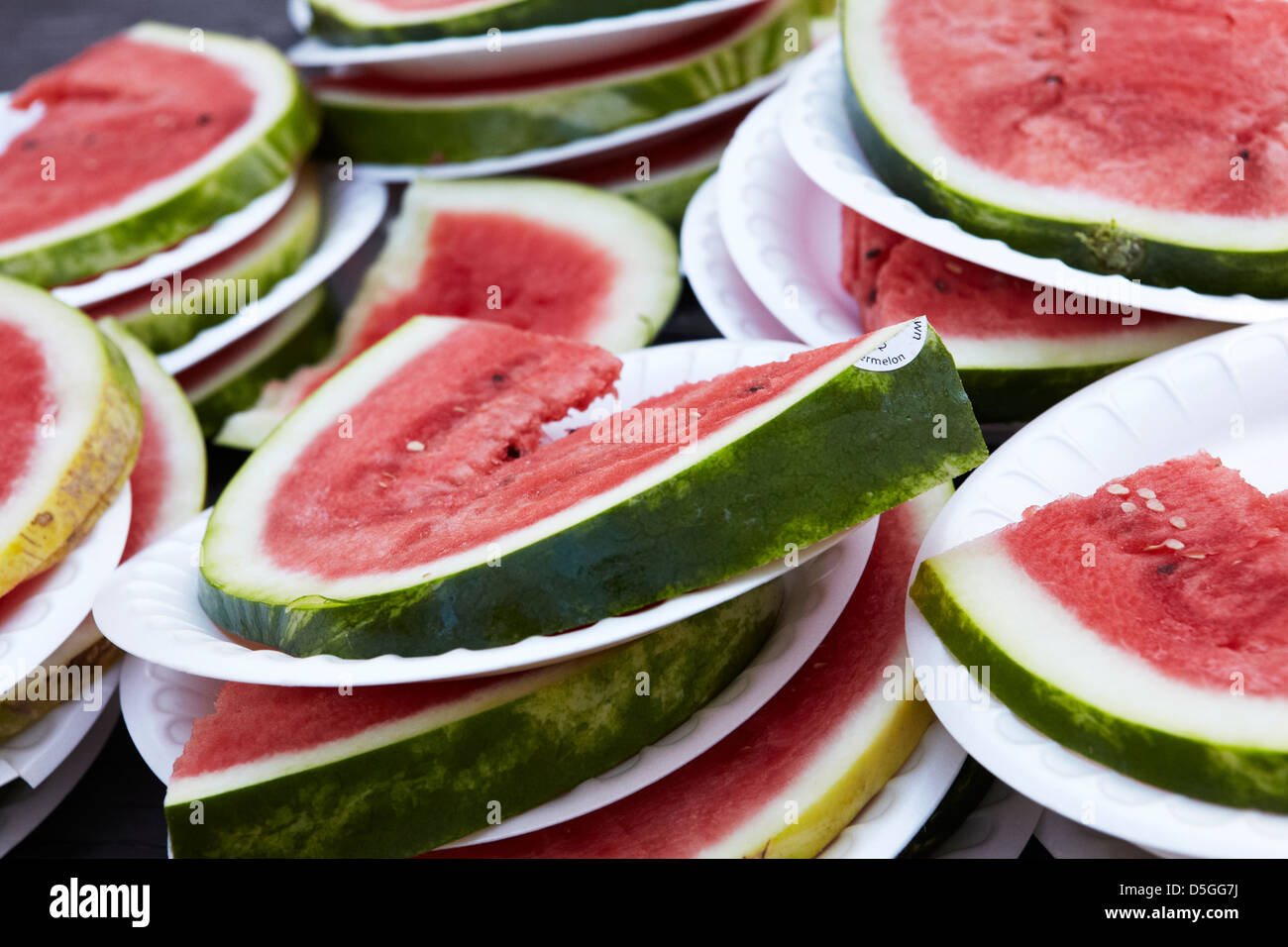 Fette di cocomero al picnic Foto Stock