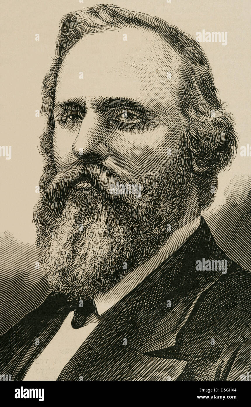 Rutherford B. Hayes (1822-1893). Xix il Presidente degli Stati Uniti. Incisione in spagnolo e illustrazione americana, 1877. Foto Stock