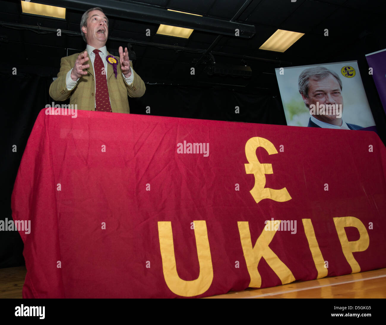 Callington, Cornwall, Regno Unito. Il 2 aprile 2013. Credito: . Il leader del partito per l'indipendenza del Regno Unito Nigel Farage MEP inizia il suo tour nazionale in Callington Credito: Sean Hernon / Alamy Live News Foto Stock