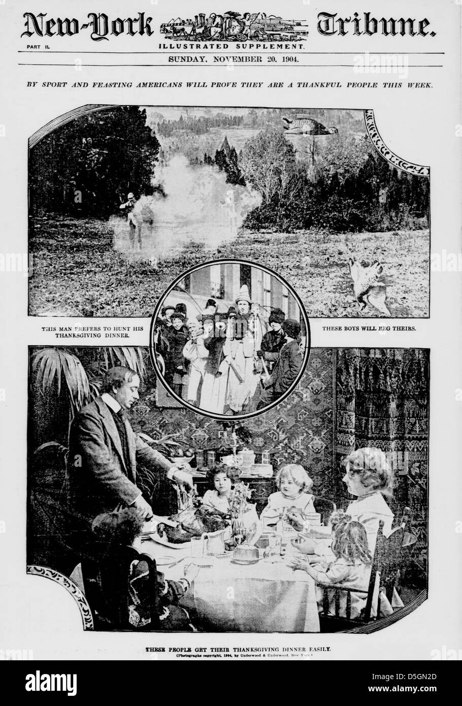 Un'illustrazione del 1904 che mostra gli americani che celebrano il Ringraziamento attraverso lo sport e la festa, catturando lo spirito festivo della festa. Foto Stock