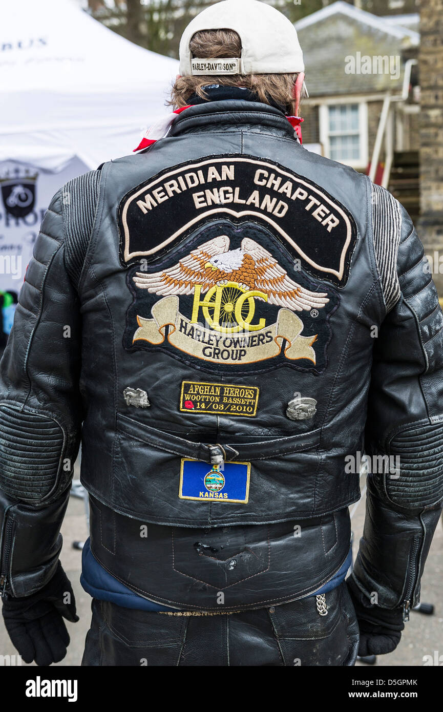 Un membro del meridiano capitolo della Harley gruppo proprietari. Foto Stock