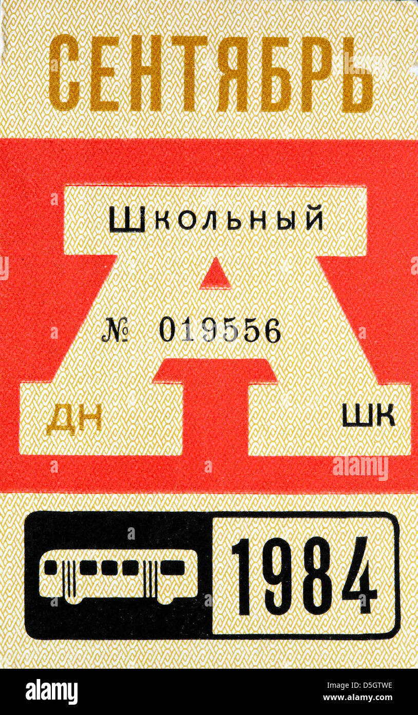 Scuola mensile carta di viaggio per Mosca bus pubblico, Settembre 1984 Foto Stock