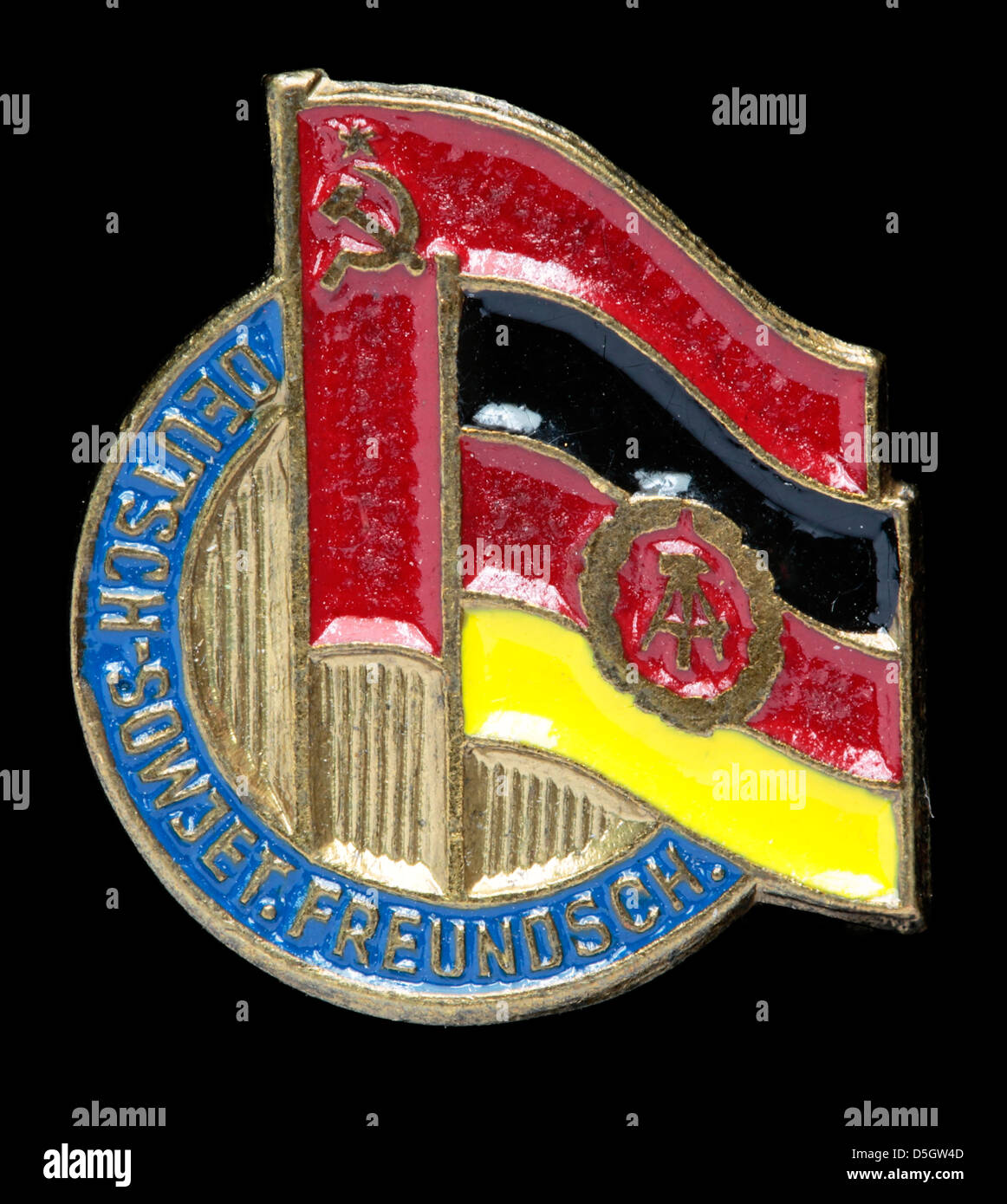 Tedesco e amicizia sovietica, pin badge, Germania orientale, RDT Foto Stock