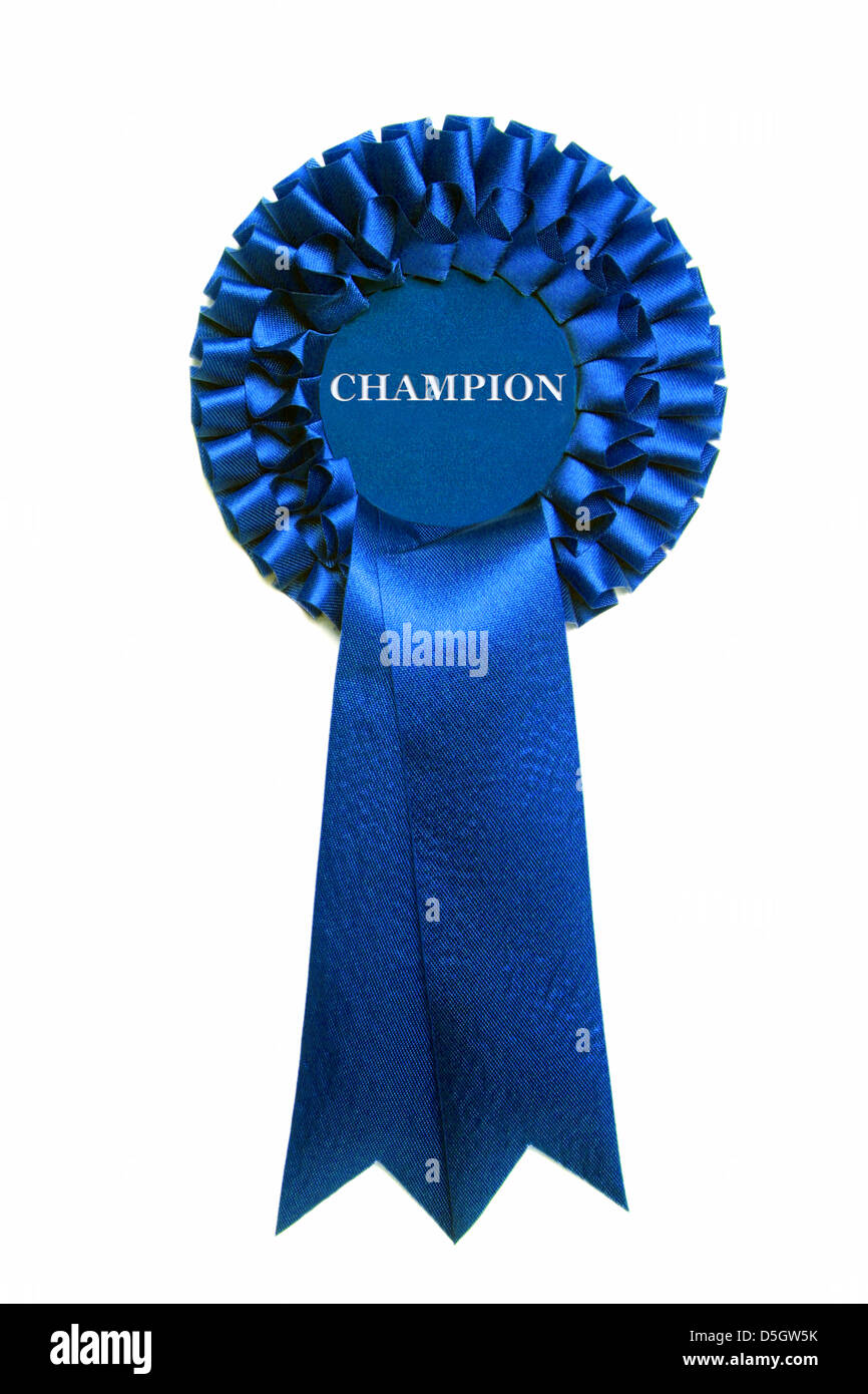 Seta blu rosette che mostra "champion" Foto Stock