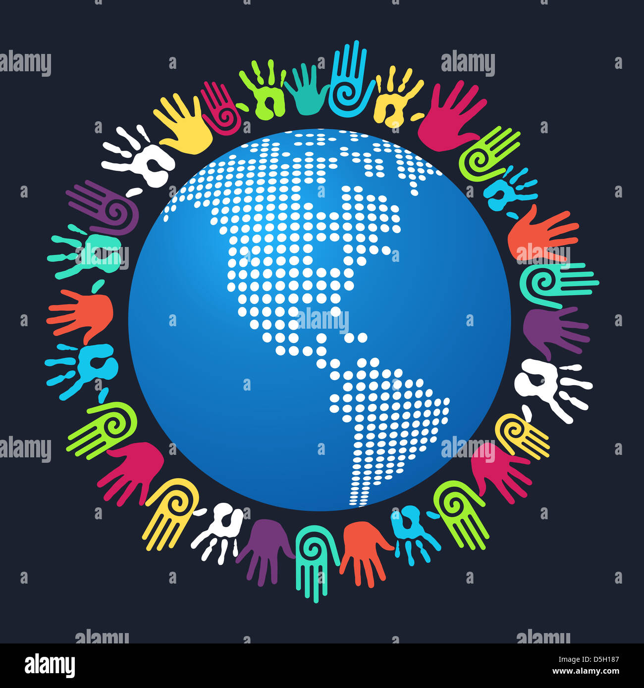 La gente colorata mano intorno all America mappa del mondo. File vettoriale stratificata per una facile manipolazione e colorazione personalizzata. Foto Stock La gente colorata mano intorno all America mappa del mondo. File vettoriale stratificata per una facile manipolazione e colorazione personalizzata. Foto Stock