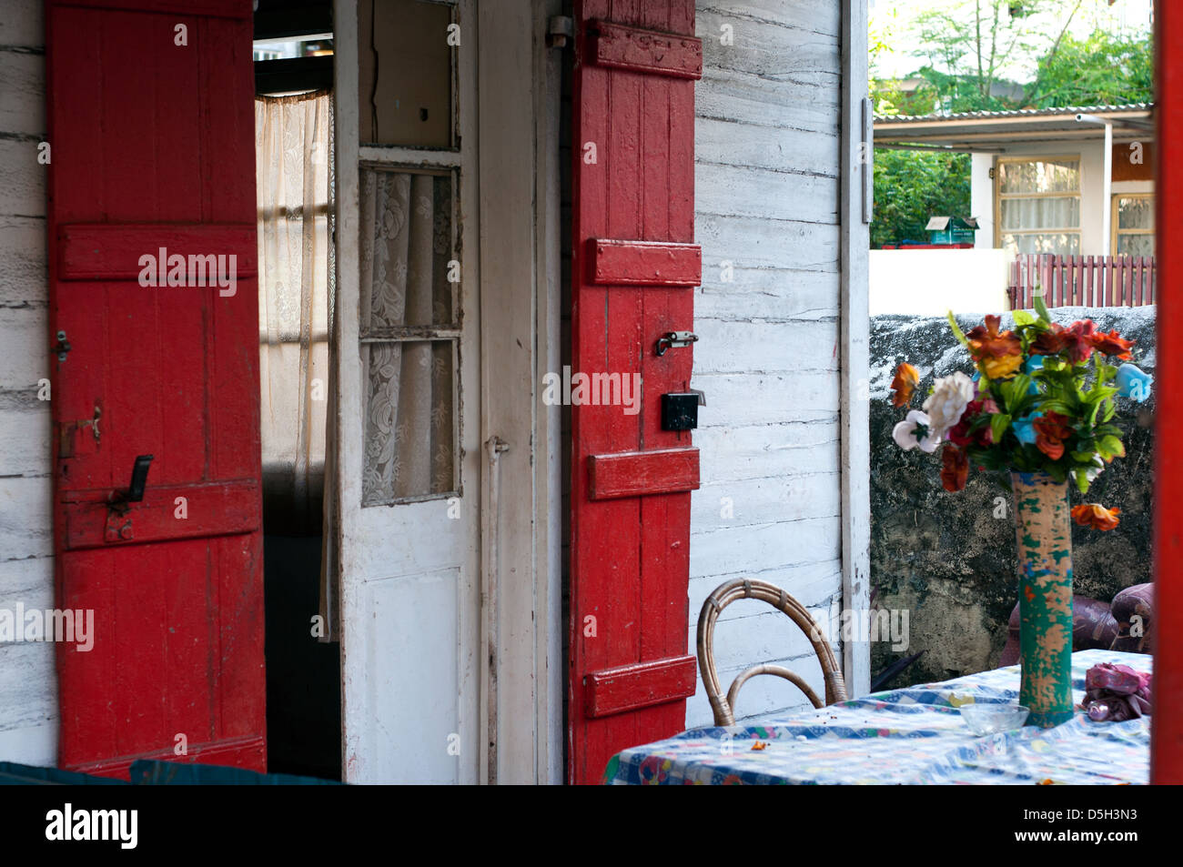 Il creolo casa veranda, mahebourg, Mauritius Foto Stock