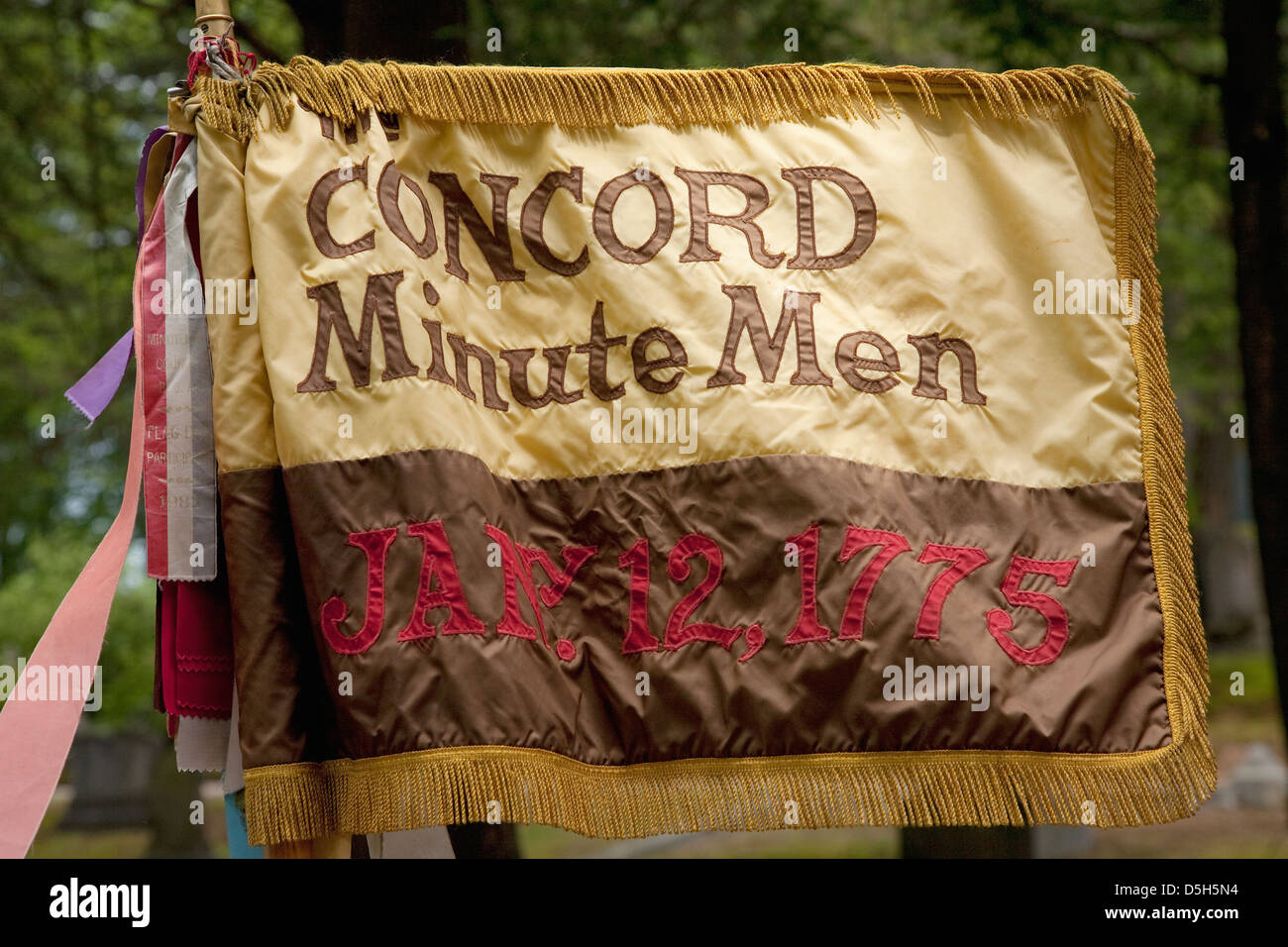 Bandiera per la Concordia Minutemen reenactors rivoluzionario Memorial Day 2011, concordia, MA Foto Stock