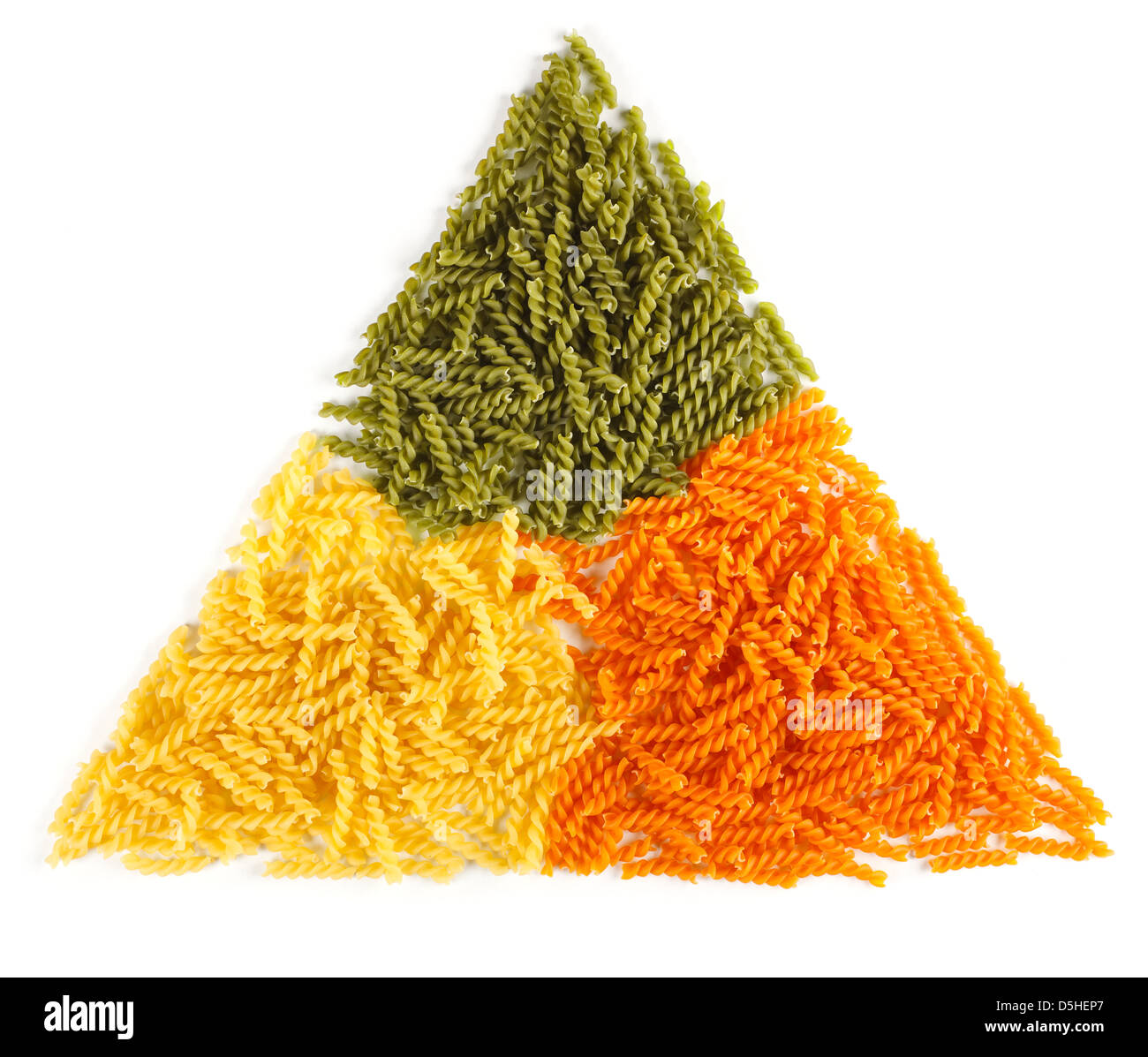 Mazzetto di naturalmente colorati di pasta intrecciata, disposti in forma di triangolo Foto Stock