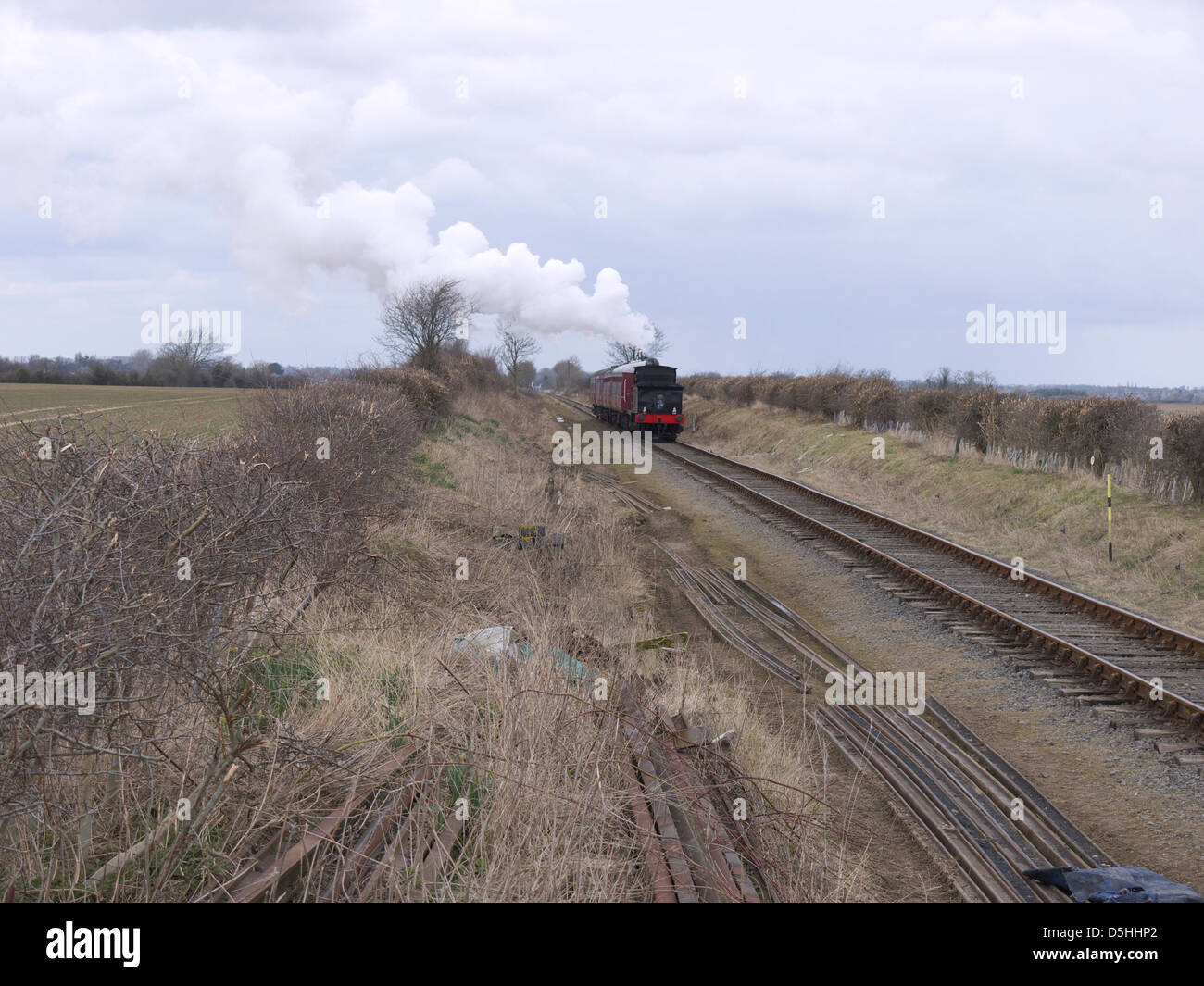 Il vapore loco viaggiando tra Ludborough e Nord Thoresby,Lincs Wolds ferroviaria Gala di Pasqua 2013 Foto Stock