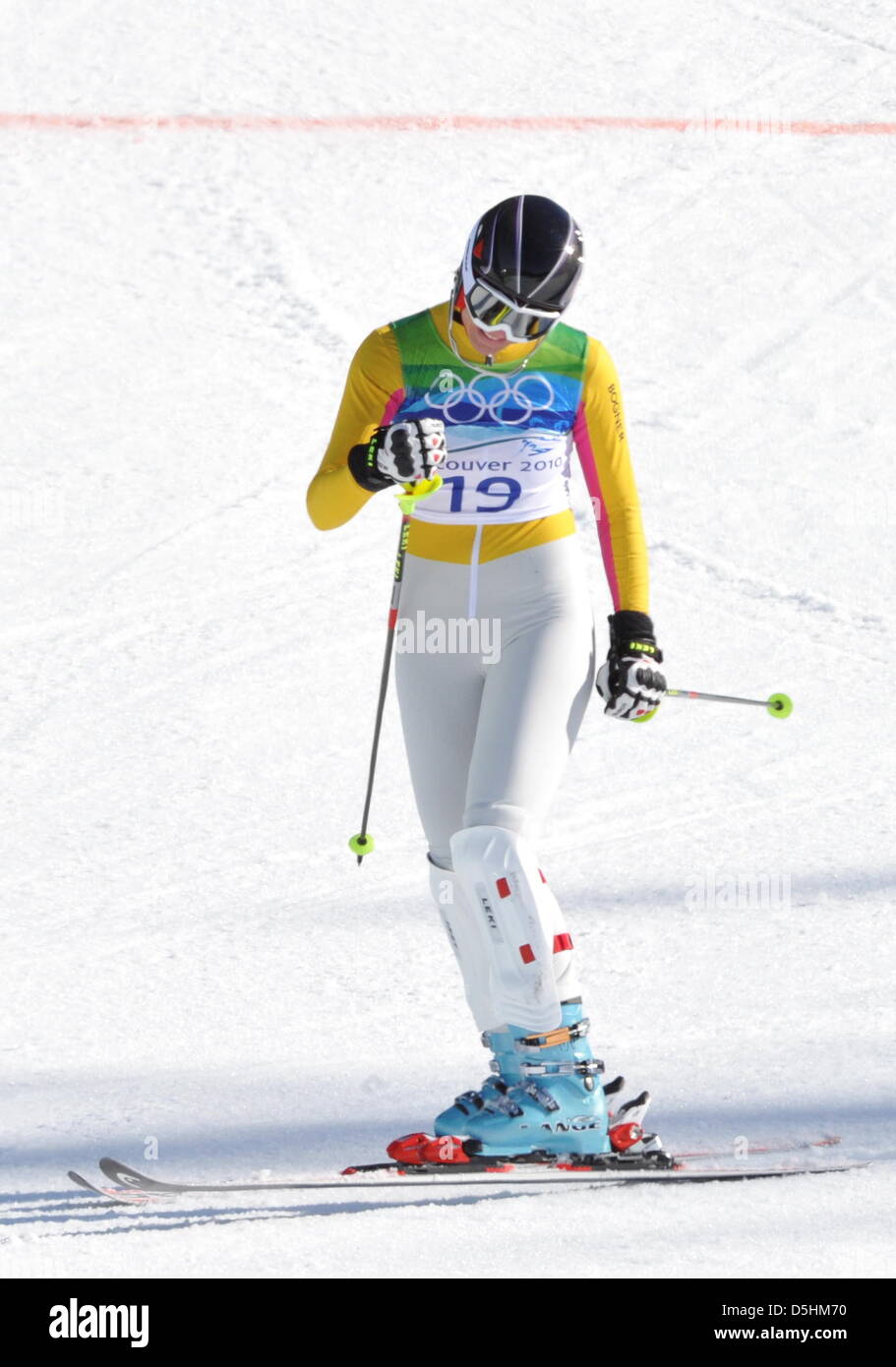 Vincitore Maria Riesch celebra a donna Super Slalom combinata al Vancouver 2010 Giochi Olimpici il 18 febbraio 2010 a Whistler Creekside, Canada. Foto: Peter Kneffel +++(c) dpa - Bildfunk+++ Foto Stock
