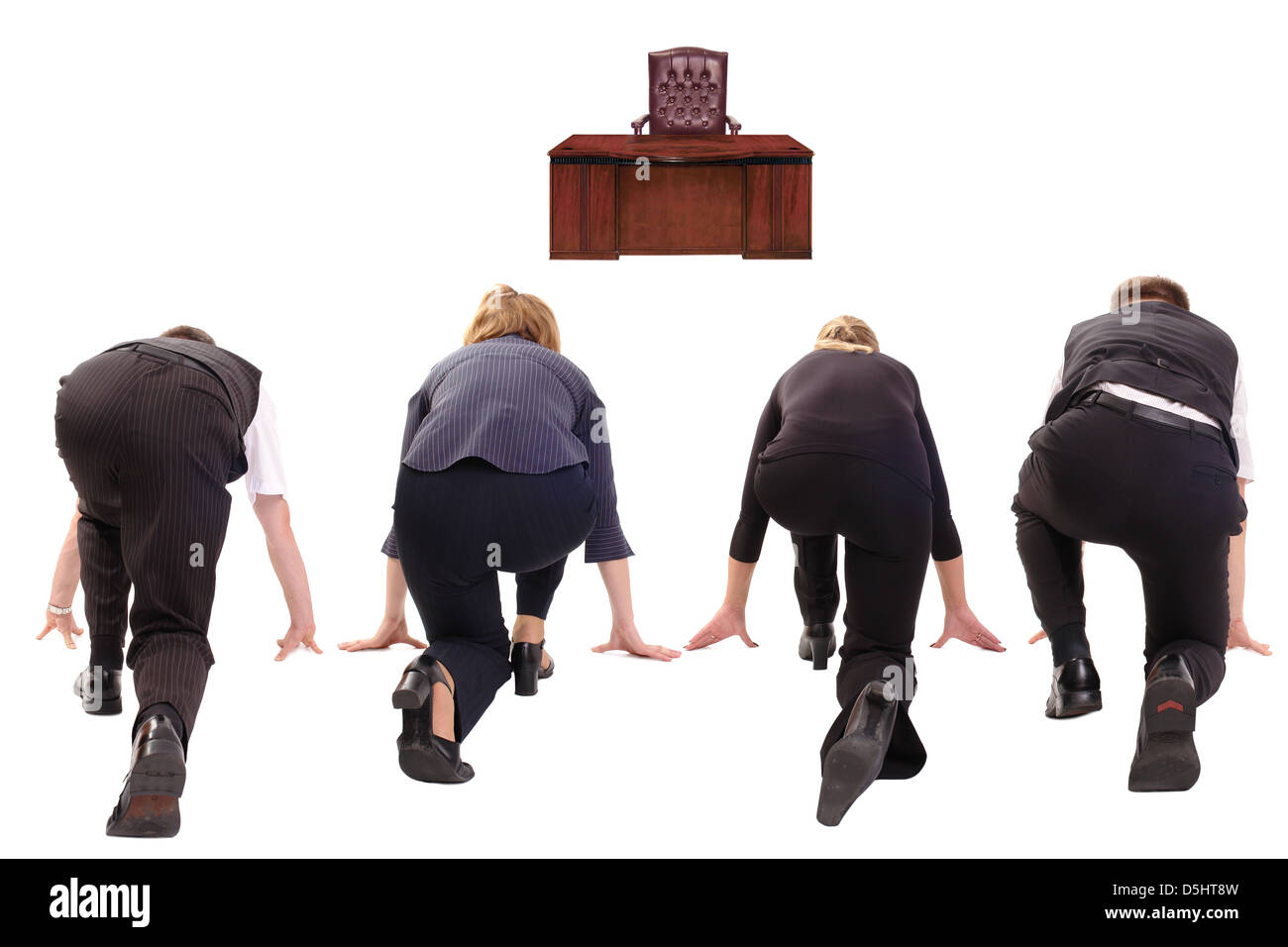 Quattro persone di affari schierate in gara per vincere boss chair - gara ratto concept Foto Stock