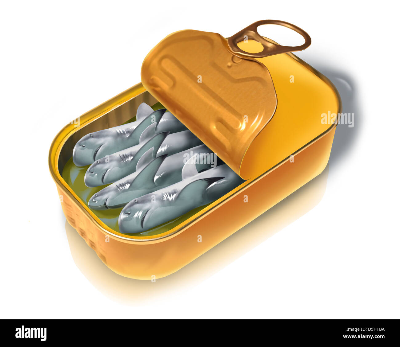 Illustrazione di aprire le conserve di pesce su sfondo bianco Foto Stock