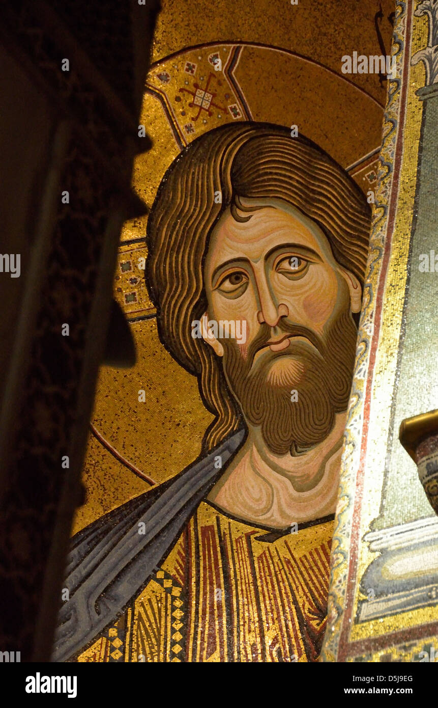 Mosaici bizantini nella Cattedrale di Monreale, Monreale, sicilia, Italia. Foto Stock