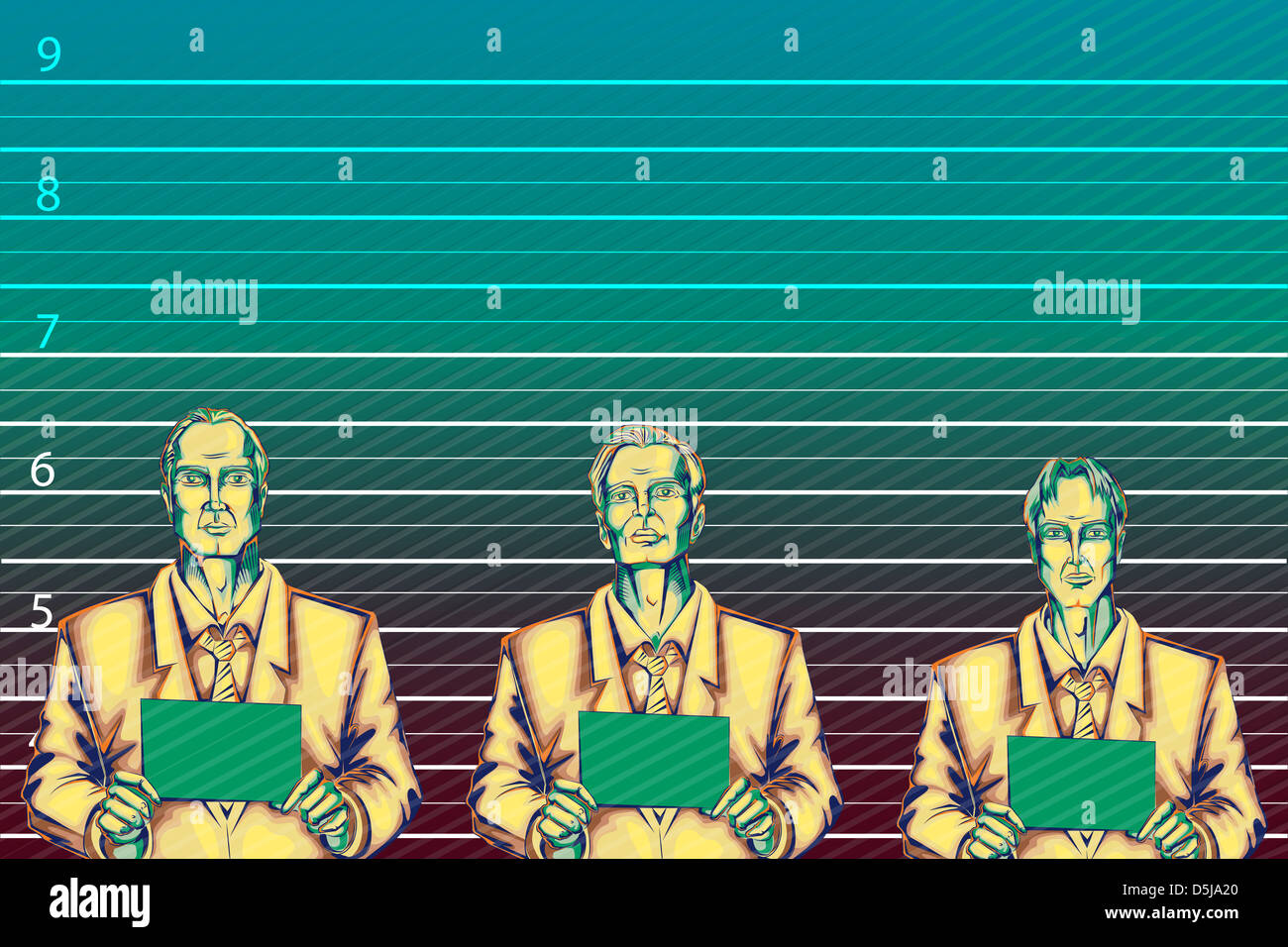 Immagine illustrativa di uomini di affari in piedi contro altezza grafico rappresentante il crimine di business Foto Stock