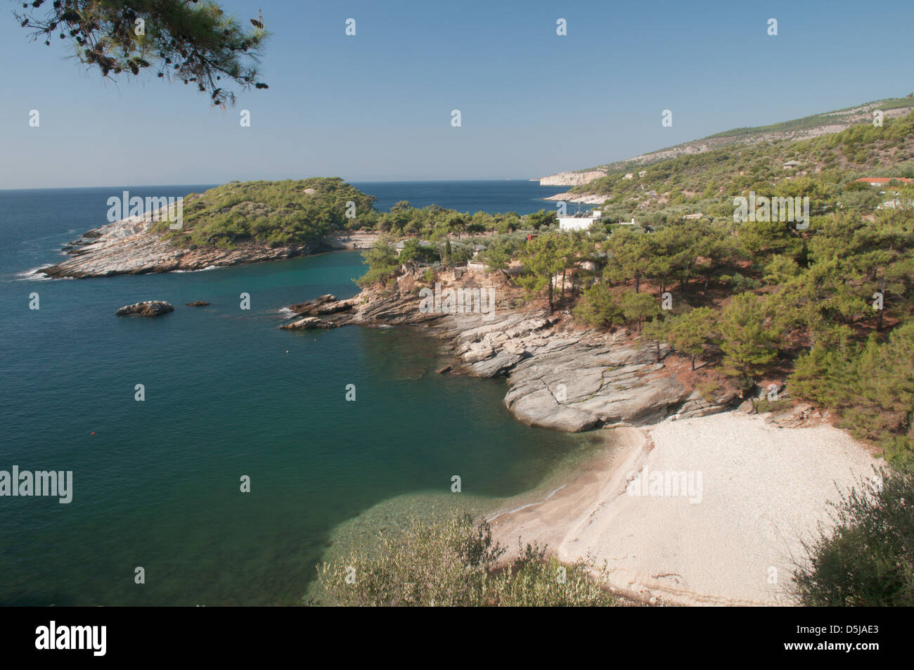 Thassos grecia isola greca settembre vista sulla piccola spiaggia al promontorio della penisola di Alyki o Aliki Foto Stock