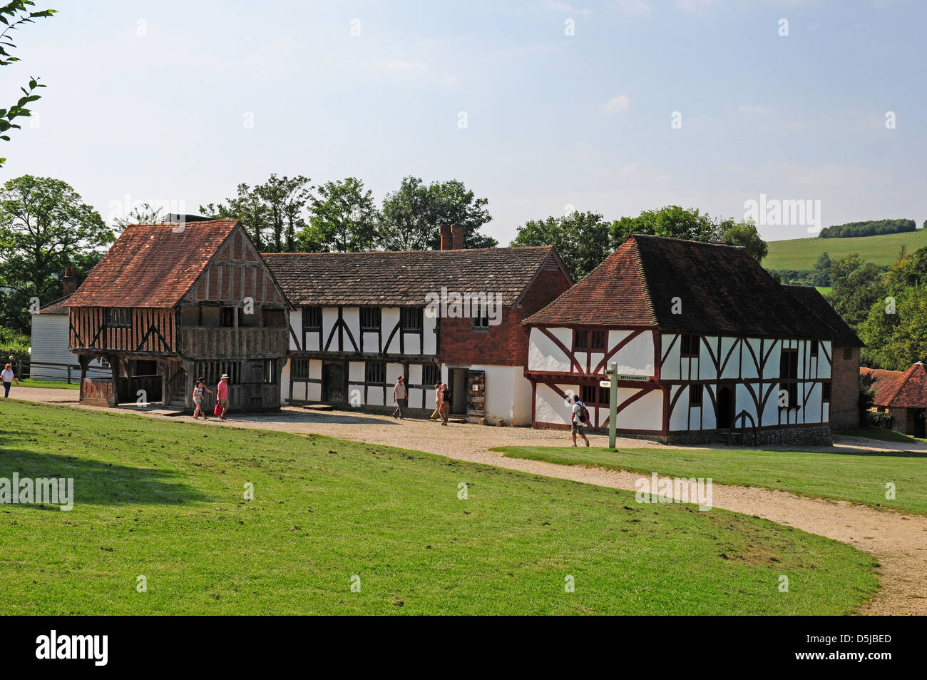 Raccolta medievale di conserve di edifici al Weald and Downland Open Air Museum, Singleton, West Sussex. Foto Stock