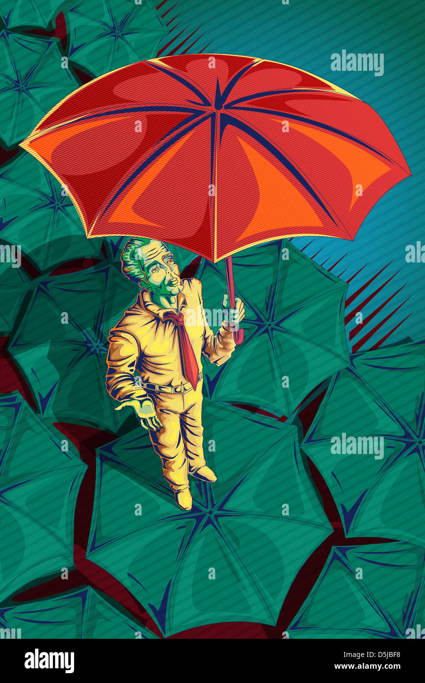 Immagine illustrativa di imprenditore tenendo ombrello di assicurazione che rappresenta Foto Stock