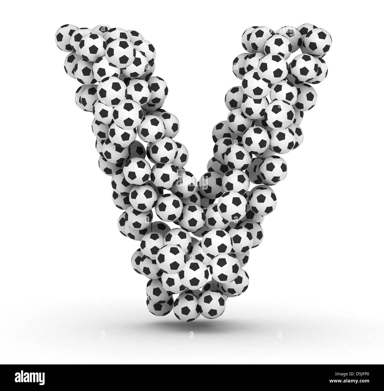Lettera V da calcio sfere isolati su sfondo bianco Foto Stock