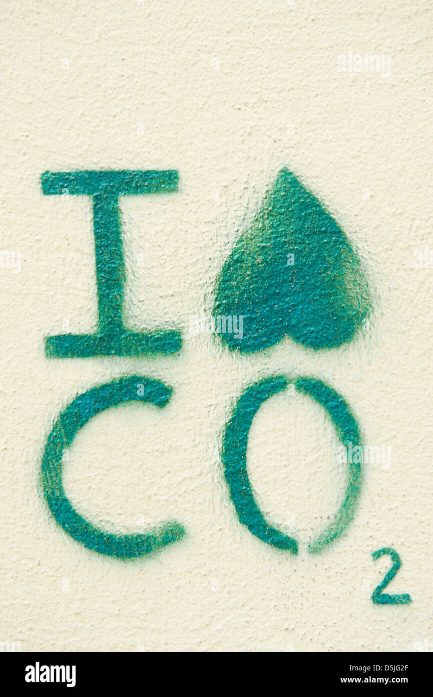 Graffiti su un muro che esprimono avversione o odio di CO2 ("Io odio CO2'); un verde o dichiarazione ambientale Foto Stock