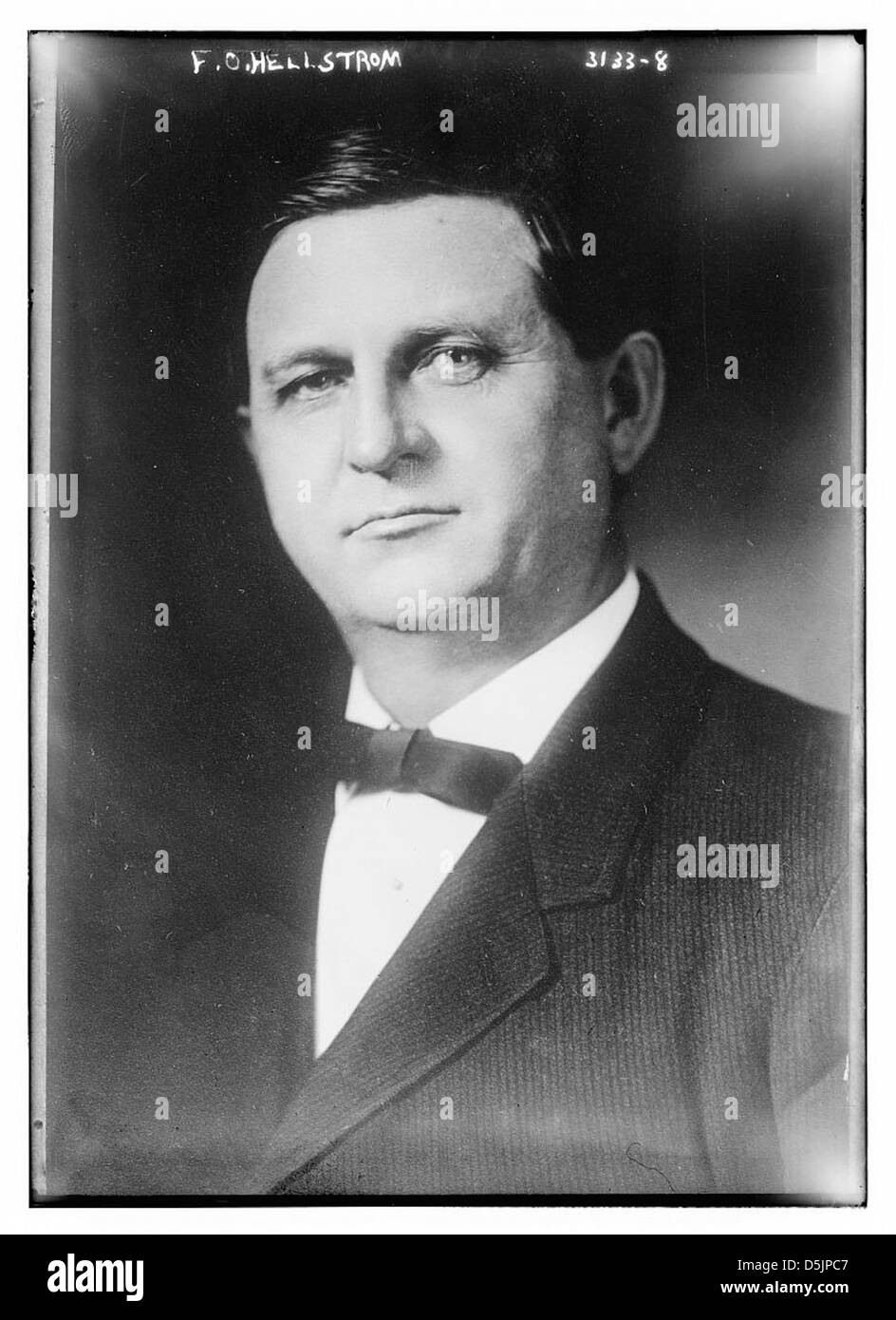 Un ritratto del 1914 di F.O. Hellstrom, una figura del Partito Democratico del Nord Dakota, che indossa una cravatta. L'immagine lo cattura in una posa formale e distinta. Foto Stock