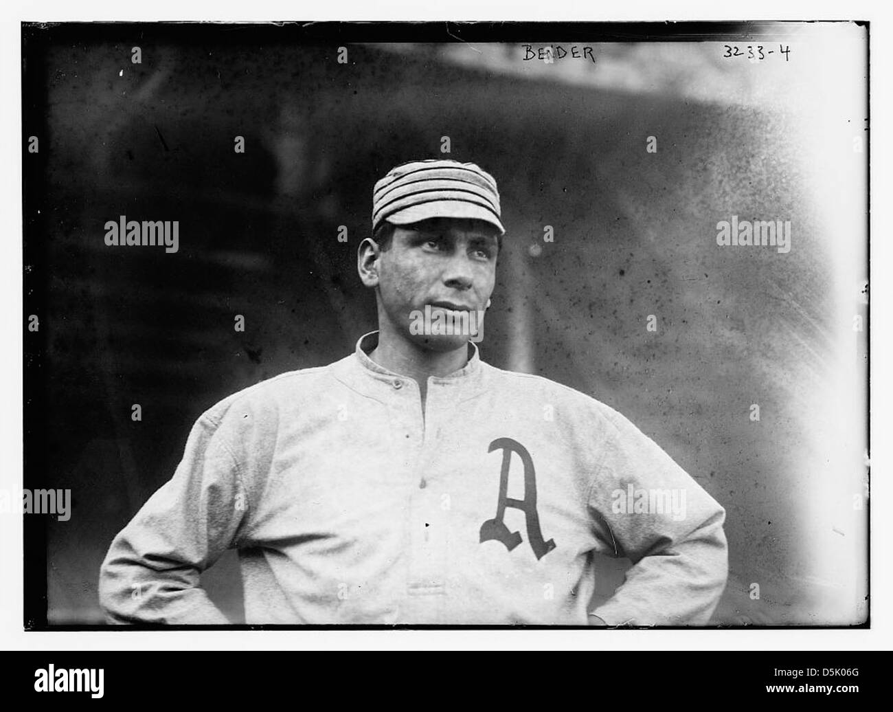 Un ritratto di Chief Bender, un lanciatore di spicco per i Philadelphia Athletics, una squadra di baseball della American League. L'immagine è conservata nella collezione della Biblioteca del Congresso. Foto Stock