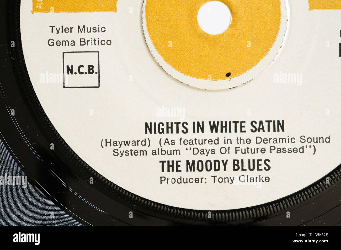 La Moody Blues Nights in White Satin 7' unica etichetta discografica Foto Stock