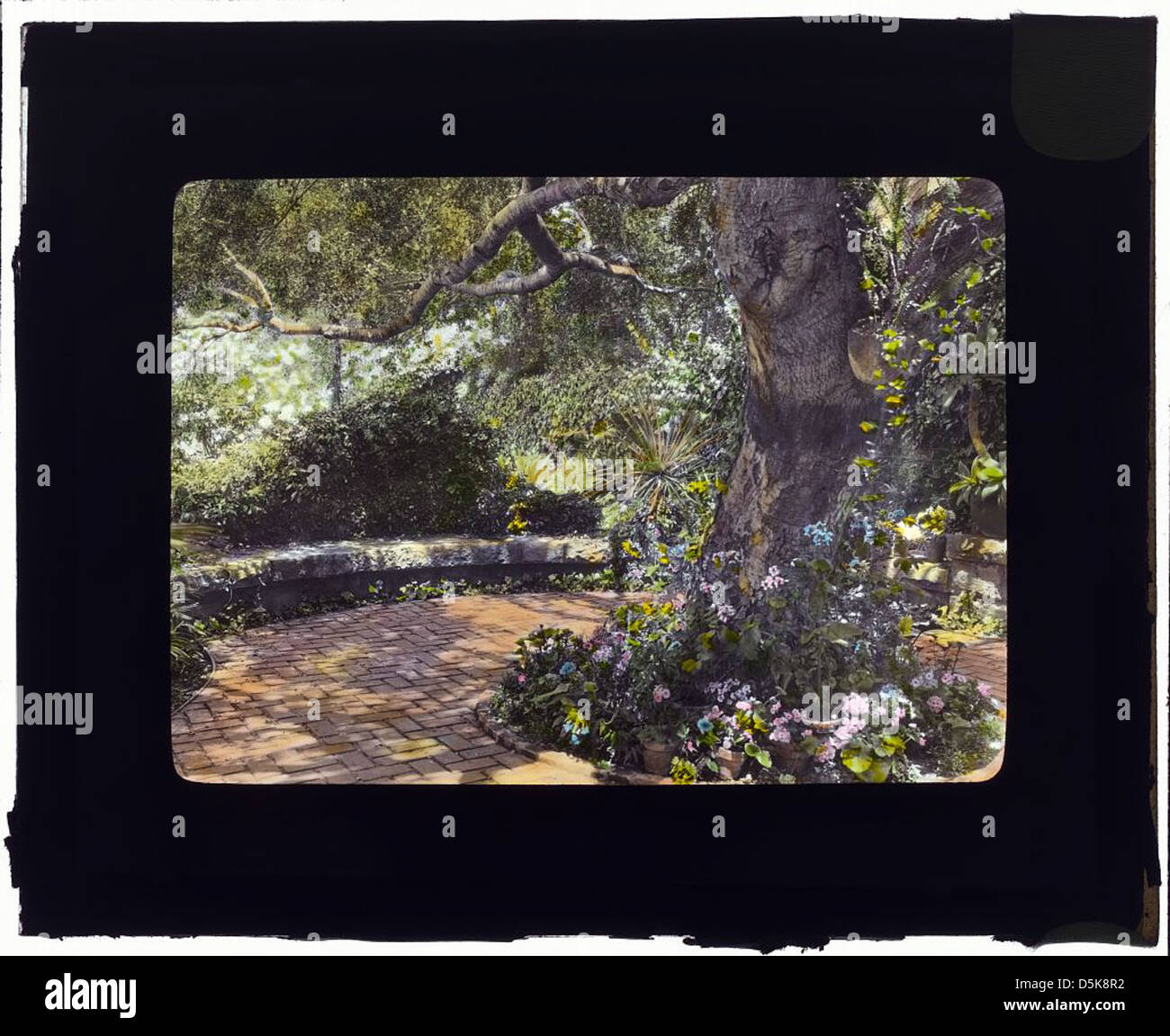 Questa fotografia mostra la casa di Robert Cameron Rogers, situata in Glendessary Lane a Mission Heights, Santa Barbara, California. L'immagine evidenzia i giardini e gli alberi che circondano la casa. Foto Stock