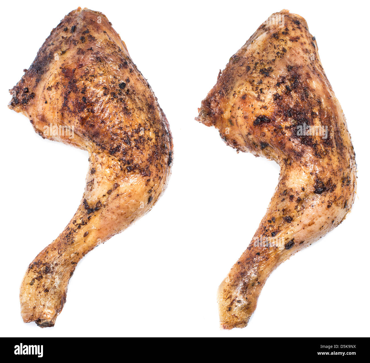 Pollo alla griglia gambe isolati su sfondo bianco Foto Stock