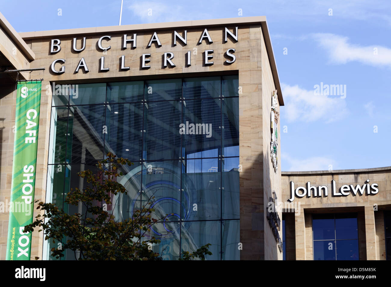 Buchanan Galleries Glasgow, segno del centro commerciale, Buchanan Street nel centro della città, Scozia, Regno Unito Foto Stock