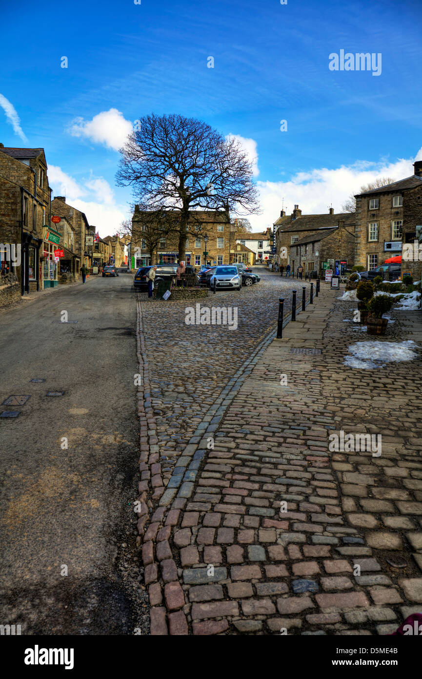 Grassington tomaia Wharfedale village square Yorkshire Dales, UK, Inghilterra Foto Stock