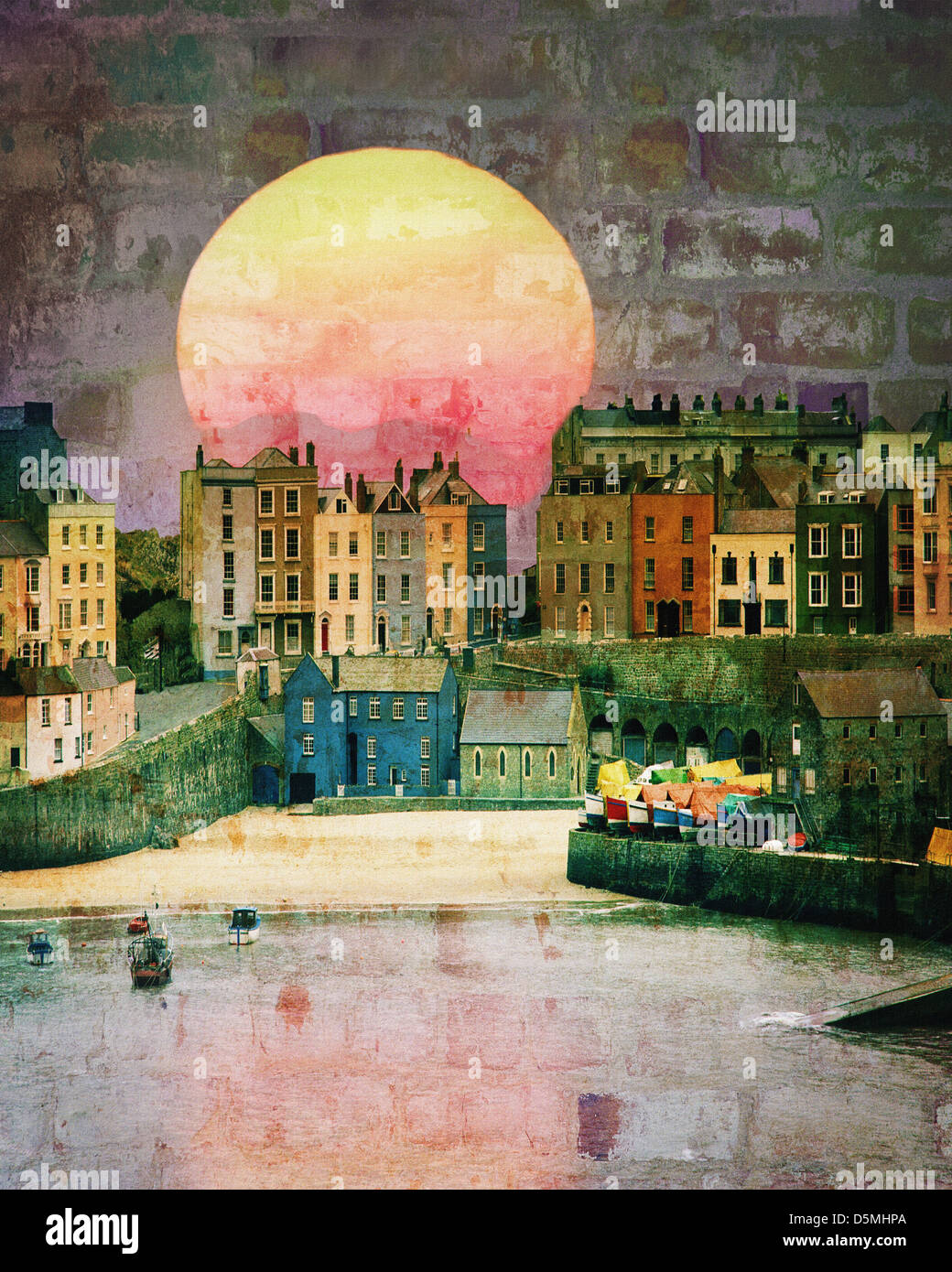 ARTE DIGITALE: Bricks & Malta (The Harbour at Tenby, Pembrokeshire, Wales, UK) Foto Stock