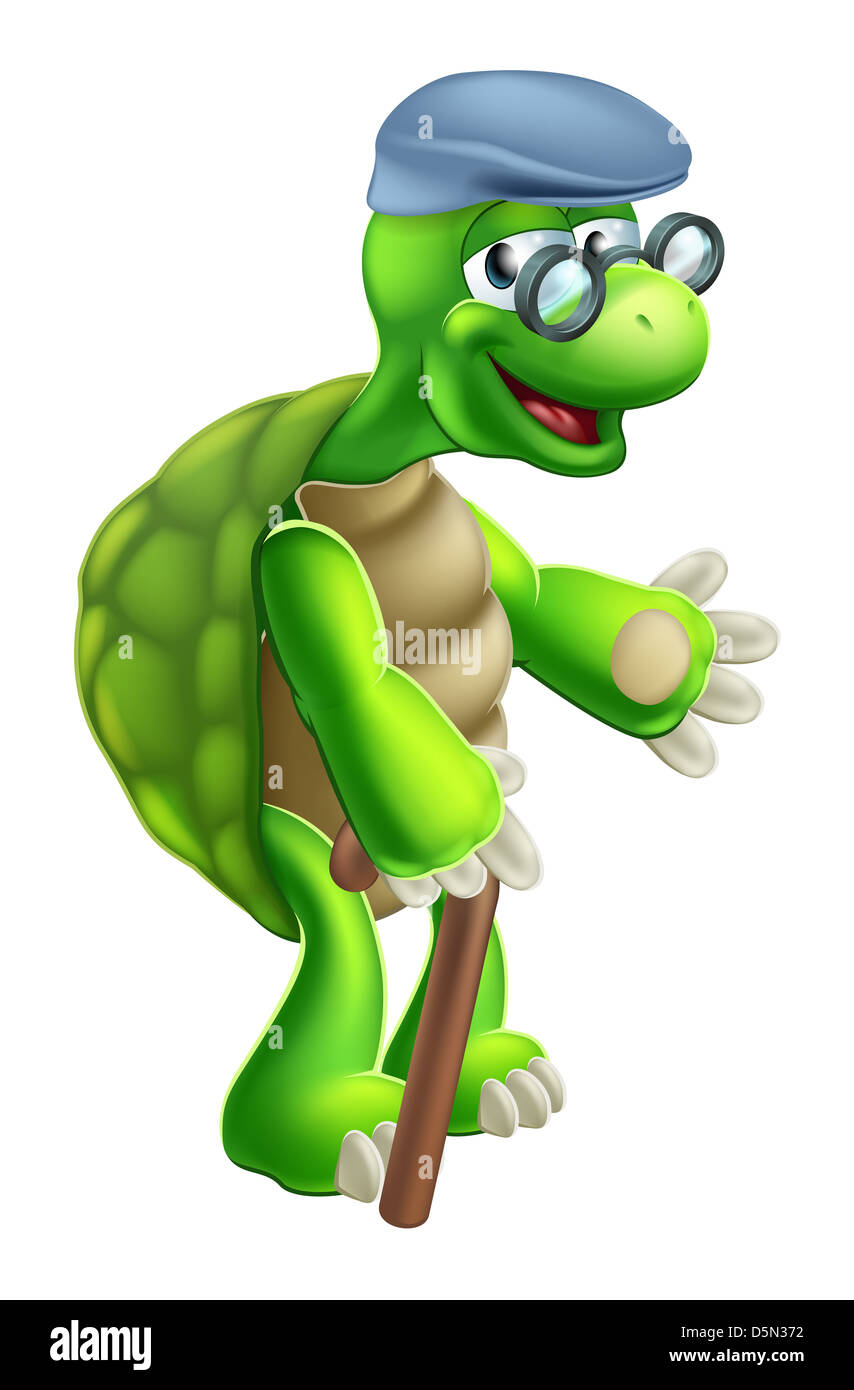 Una illustrazione di un senior anziani o tartaruga turtle personaggio dei fumetti Foto Stock
